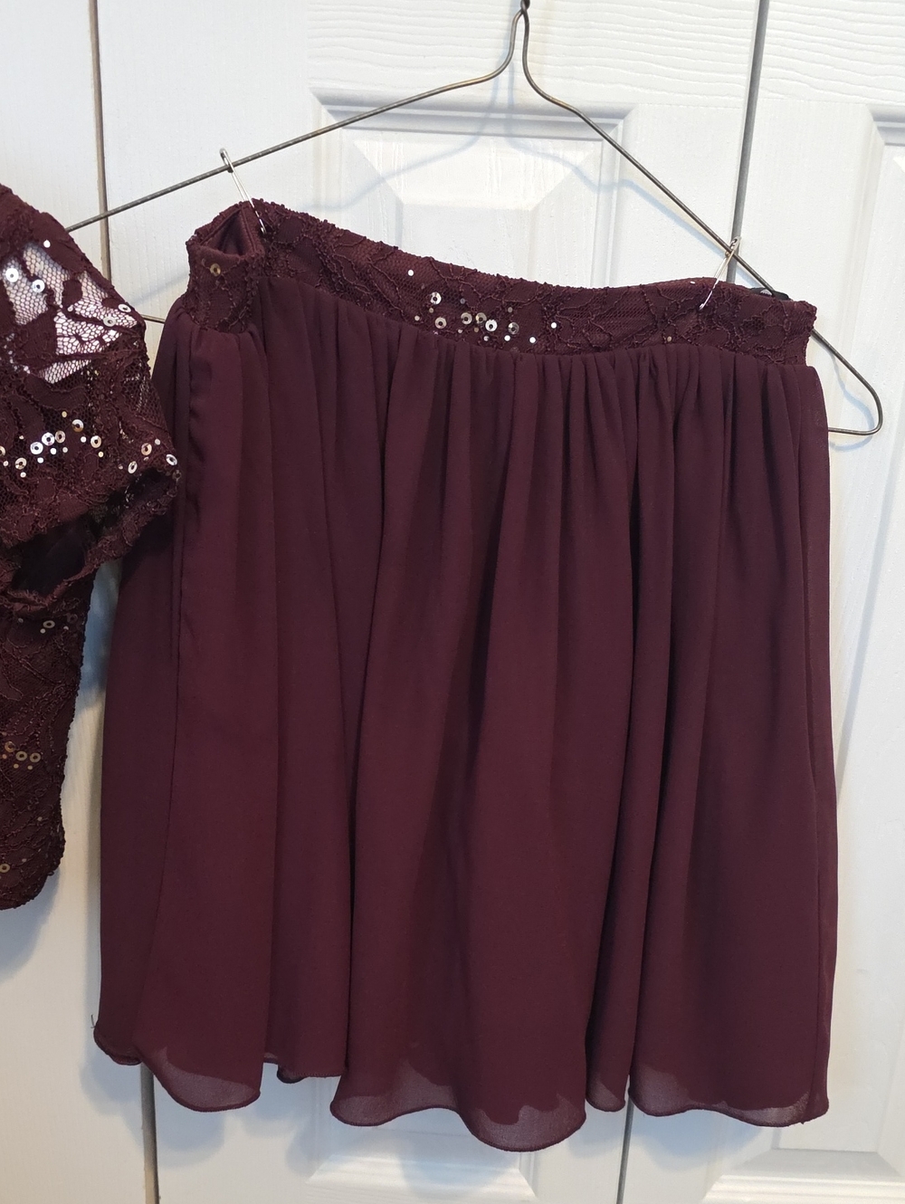 Homecoming Two Piece, Burgundy Lace-Trim Chiffon Skirt